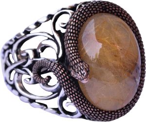 925 Ayar Katı Gümüş Erkek Yüzük Doğal Taşlarla - El Yapımı Şıklık (Altın Rutile Kuvars Taşı) - Görsel 1