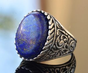 Gerçek Lapis Lazuli Taşı, El Yapımı Yüzük, Gümüş Erkek Yüzüğü - Görsel 4