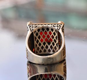 Gerçek Doğal Kırmızı Akik Taş Yüzük - Gümüş Erkek Sultan Yüzüğü - Görsel 7