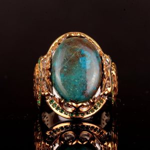 925 Ayar Gümüş Yüzük, Gerçek Doğal Krysokolla Taşlı Yüzük, El Yapımı Yüzük - Görsel 6