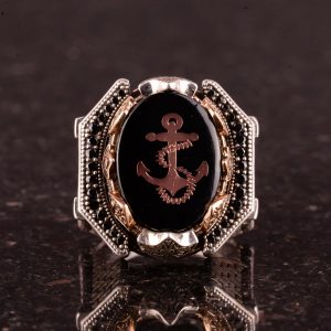 925 Ayar Gümüş Erkek Yüzük - Çapa Yüzük - Kaptan Denizci Yüzüğü - Deniz Temalı Takı - Görsel 2