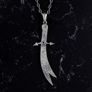 925 Ayar Gümüş Zulfiqar Kılıcı Kolye - Zircon Taşlı İslami Takı (Beyaz) - Görsel 5