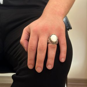 925K Gümüş El Yapımı Erkek Yüzük - Çeşitli Doğal Taşlarla (İnci) Mevcuttur - Görsel 3