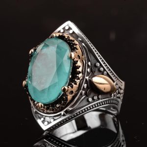 El Yapımı Vintage Erkek Yüzüğü - 925 Ayar Gümüş ile Üretilmiş Paraiba Taşı, Artisan Takı - Görsel 7