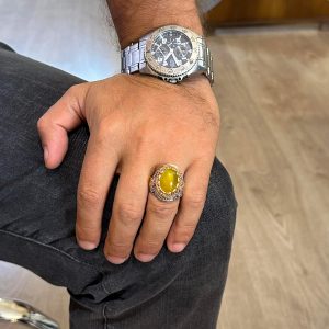 Gerçek Doğal Taş Yüzük - Sultan Yüzük - 925 Ayar Gümüş Yüzük Erkekler İçin (Sarı akik) - Görsel 3