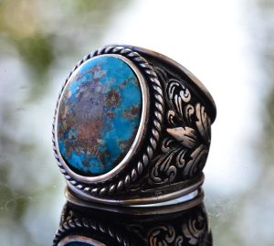 Gerçek Doğal Arizona Turkuaz Taş Yüzük, Sterlin Gümüş Erkek Yüzüğü - Görsel 3