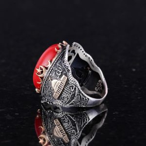 Kırmızı Mercan Yapay Taş Yüzük, İslami Camii Gümüş Yüzük, 925 Ayar Gümüş Yapay Taş Yüzükler - Çeşitli & Farklı Koleksiyon - Görsel 6