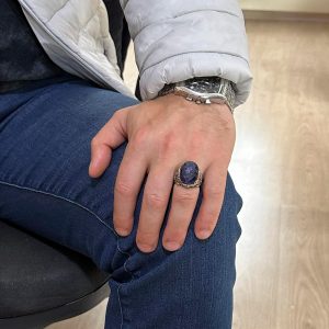 Gümüş Çapa Kaptan Yüzüğü, Yaratılmış Taş Yüzük, 925 Ayar Sterling Gümüş Yaratılmış Taş Yüzükler - Çeşitli Koleksiyon (Yaratılmış Safir) - Görsel 3