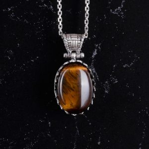 Doğal Taş Kolye - 925 Ayar Gümüş Kolye (Kaplan Gözü) - Görsel 4