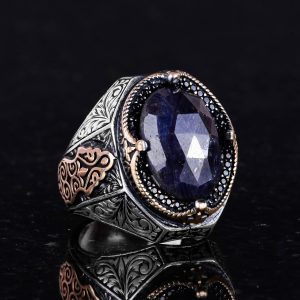 Doğal Mavi Safir Taşlı Yüzük - Şık 925K Sert Gümüş Erkek Yüzüğü - Sadakat ve Bilgelik Tasarımı - Görsel 6