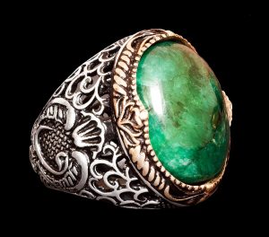 Doğal Zümrüt Taşlı Yüzük - Erkek Yüzüğü - 925 Ayar Saf Gümüş Farklı Tasarım - Görsel 6