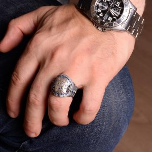 Kalkan ve Kılıç Erkek Yüzüğü, 925 Ayar Gümüş Erkek Yüzüğü, Şövalye Yüzüğü, Vintage İfadeli Yüzük - Görsel 4