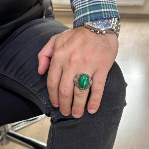 Aslan Sembolü Yüzük, Yeşil Kedi Gözü Taşlı Yüzük, 925 Ayar Gümüş Erkek Yüzük - Görsel 3