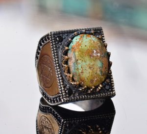 Gerçek Arizona Turkuaz Taş Yüzük, David of Star Yüzüğü, Boho Yüzük - Görsel 3