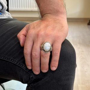 El Yapımı Ay Taşı Yüzük, Aslan Sembol Yüzük - Gizemli 925K Katı Gümüş Erkek Yüzük - Ay Işığı Tasarımı - Görsel 3