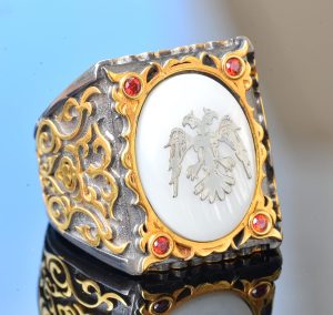 Erkekler için Sterlin Gümüş Sultan Yüzük - Çift Başlı Arnavut Kartalı Tasarımı - Görsel 8