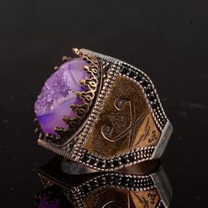 Gerçek Doğal Druzy Kuvars Taş Yüzük, Camii Yüzüğü, Gümüş Yüzük - Görsel 7