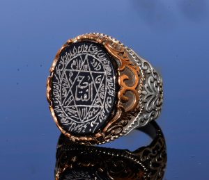 Sterling Gümüş Erkek Yüzük, Doğal Siyah Oniks Taşı, Kral Süleyman Mühürü Yüzüğü, El Yapımı Takı (Oniks) - Görsel 3