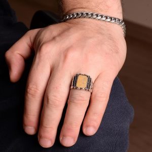 Gerçek Doğal Sarı Safir Taşlı Erkek Yüzük, Minimalist Yüzük, El Yapımı Yüzük, 925 Ayar Gümüş Yüzük - Görsel 3