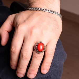 Kral Yüzük, Gerçek Doğal Mercan Taşı Yüzük, El Yapımı Yüzük, 925 Ayar Gümüş Yüzük Erkekler İçin, Farklı Erkek Yüzüğü - Görsel 6