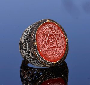 El Yapımı Süleyman Mührü Yüzüğü, Gerçek Kırmızı Akik Taşı, İslami Erkek Yüzüğü, 925 Ayar Gümüş - Görsel 3