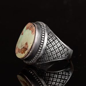 Gerçek Doğal Arizona Turkuazı Gümüş Taş, El Yapımı Yüzük, 925 Ayar Gümüş Yüzük Erkekler İçin - Görsel 4