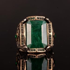 Gerçek Doğal Zümrüt Taşlı Yüzük, 925 Ayar Gümüş Erkek Yüzüğü, Gümüş Erkek Aksesuarı - Görsel 5