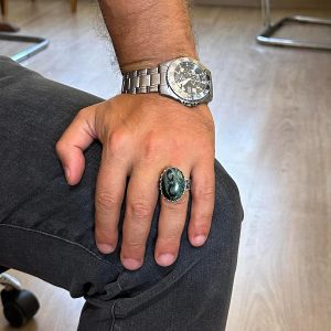 Gerçek Doğal Taş Yüzük - 925 Ayar Gümüş Büyük Yüzük - El Yapımı Yüzük (Yeşil Göz) - Görsel 3