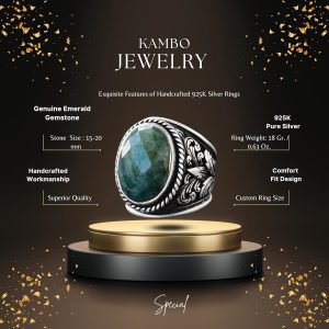 Gerçek Doğal Zümrüt Taşı, Zümrüt Yüzük, Gümüş Erkek Yüzüğü, Yeşil - Görsel 2