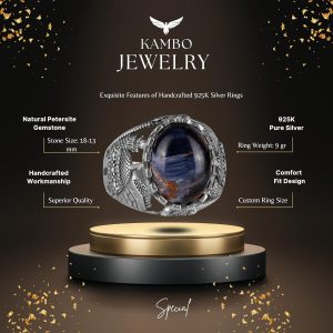 Müslüman Pietersite Taş Yüzük, 925 Ayar Sterlin Gümüş Yüzük Erkekler İçin, Farklı Yüzük - Görsel 2