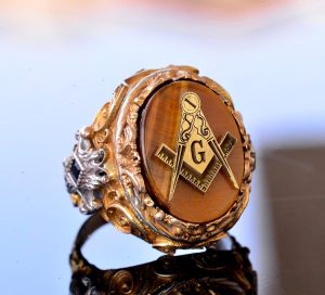 Mason Yüzüğü - Usta Mason Sterling Gümüş Yüzük, Kaplan Gözü Taşı, Altın Kaplama - Görsel 3