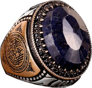 925 Ayar Gümüş Erkek Yüzük, Gerçek Doğal Taş Yüzük, İslami Yüzük (Safir) - Görsel 1