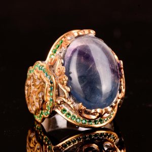 Gerçek Doğal Florit Taşı Yüzük, Sultan Yüzük, 925 Ayar Gümüş Yüzük Erkekler İçin, Hediye İçin - Görsel 4