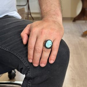 Larimar Taşlı Yüzük - Huzurlu 925 Ayar Solid Gümüş Erkek Yüzüğü - Okyanus Sakinliği Tasarımı - Görsel 3