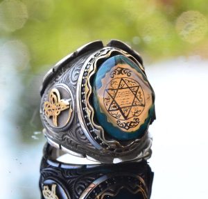 David Yıldızı Erkek Yüzüğü, Osmanlı Sembolü, Süleyman Yüzüğü, 925 Ayar Gümüş Erkek Yüzüğü, Büyük Yüzük - Görsel 3