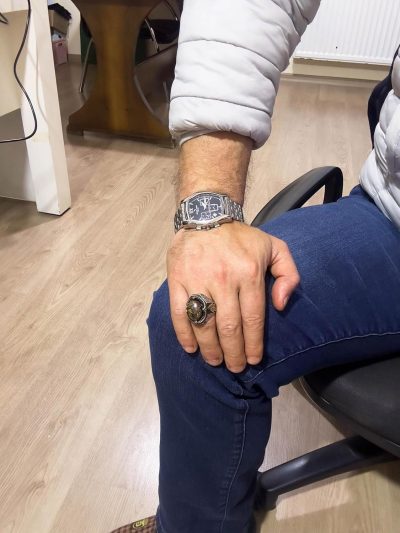 El Yapımı Doğal Bronzit Taş Yüzük - Cesur 925 Ayar Katı Gümüş Erkek Yüzüğü, Topraklama Gücü Tasarımı - Görsel 3