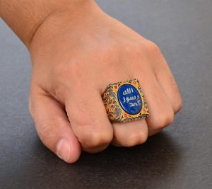 Erkekler için Gümüş Sultan Yüzük - İslami Tasarım (Mavi) - Görsel 7