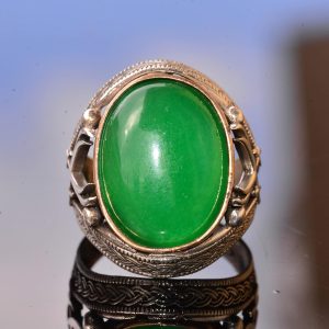 Gerçek Doğal Taş Yüzük - Gümüş Erkek El Yapımı Kılıç Yüzük (Jade) - Görsel 4