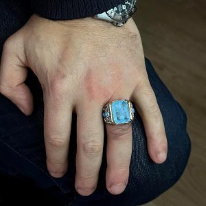 Paraiba Taşı Yüzüğü, 925 Ayar Gümüş Erkek Yüzüğü - Görsel 3