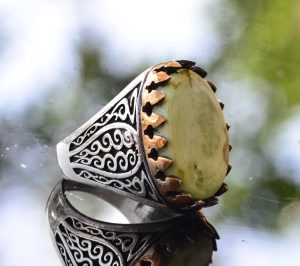 Doğal Yeşil Turkuaz Yüzük, Gümüş Yeşil Turkuaz Yüzük, 925 Ayar Gümüş Erkek Yüzüğü, Büyük Yüzük - Görsel 4