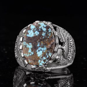 Gerçek Doğal Arizona Turkuaz Taşlı Yüzük, Cami Detaylı Yüzük, 925 Ayar Gümüş Yüzük (Model-5) - Görsel 6