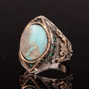 Gerçek Arizona Turkuaz Taş Yüzük, Sultan Yüzük, 925 Ayar Gümüş Yüzük - Görsel 6
