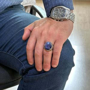 Denizci Çapa Gümüş Yüzük, Doğal Taş Yüzük, 925 Ayar Gümüş Yüzük (Sodalit) - Görsel 3
