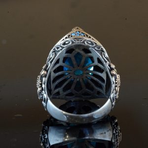 El Yapımı Yapay Taş Yüzük - 925 Ayar Gümüş Erkek Takısı (Mavi Kedi Göz) - Görsel 8