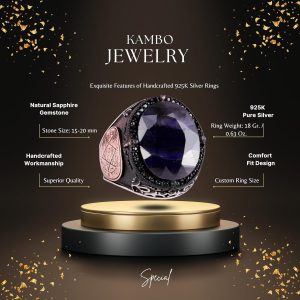 İslami Gümüş Yüzük | Doğal Mavi Safir Taşı | Şık 925 Ayar Sterlin Gümüş Erkek Yüzüğü | Sadakat ve Bilgelik Tasarımı - Görsel 2