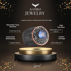 Gerçek Doğal Mavi Topaz Taş Yüzük - Sultan Yüzüğü - 925 Ayar Gümüş Yüzük - Görsel 7