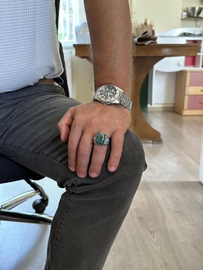 Gerçek Doğal Taş Yüzük - 925 Ayar Gümüş Yüzük (Krisokolla) - Görsel 3