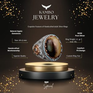 Gerçek Doğal Akik Taşı Erkek Yüzük, Sultan Yüzük, 925 Ayar Gümüş Yüzük - Görsel 2