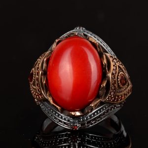 Kral Yüzük, Gerçek Doğal Mercan Taşı Yüzük, El Yapımı Yüzük, 925 Ayar Gümüş Yüzük Erkekler İçin, Farklı Erkek Yüzüğü - Görsel 3