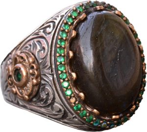 Gerçek Labradorit Taş Yüzük, 11.10 Karat, Gümüş Kral Yüzük, 925 Ayar Gümüş Yüzük - Görsel 1